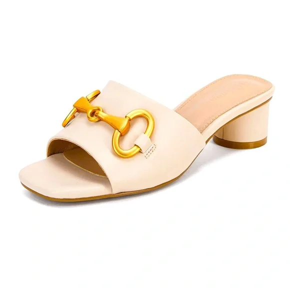 Elegant Cream Mules with Gold Accent - Picture 1 of 5